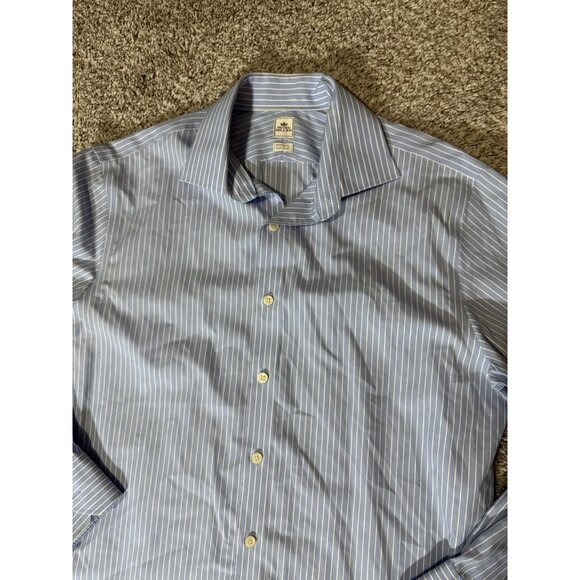 Peter Millar Dress Shirt Men’s 15.5L Blue White Stripe Long Sleeve Button Front - Picture 2 of 6
